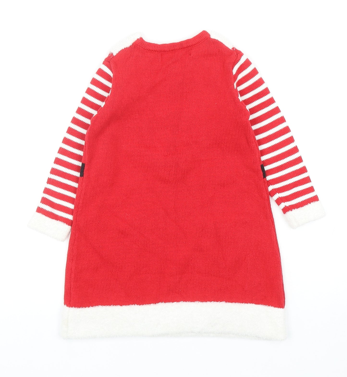 George Girls Red Striped Cotton Jumper Dress Size 18-24 Months Round Neck Pullover - Christmas Santa