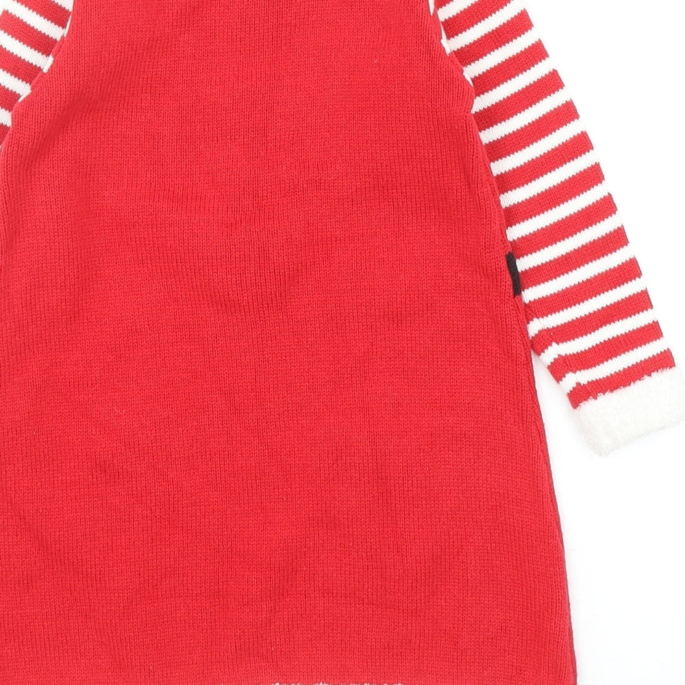 George Girls Red Striped Cotton Jumper Dress Size 18-24 Months Round Neck Pullover - Christmas Santa