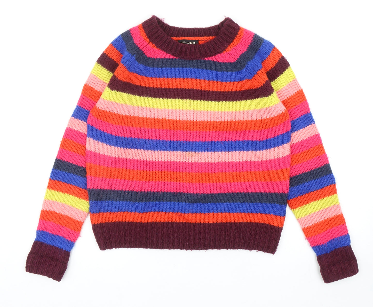 QED London Womens Multicoloured Round Neck Striped Acrylic Pullover Jumper Size S