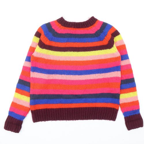 QED London Womens Multicoloured Round Neck Striped Acrylic Pullover Jumper Size S