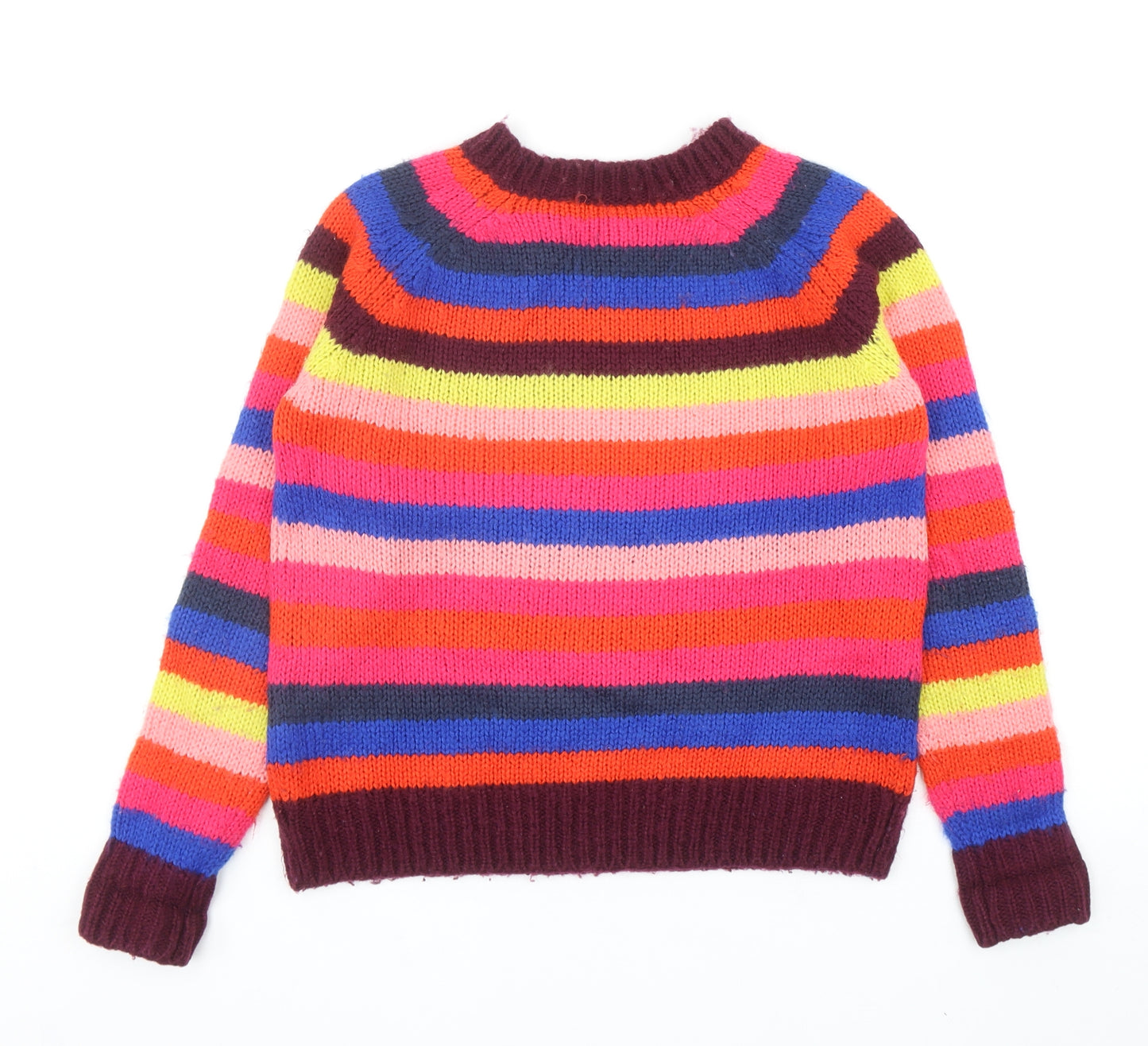 QED London Womens Multicoloured Round Neck Striped Acrylic Pullover Jumper Size S