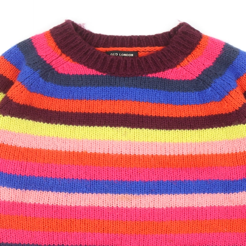QED London Womens Multicoloured Round Neck Striped Acrylic Pullover Jumper Size S