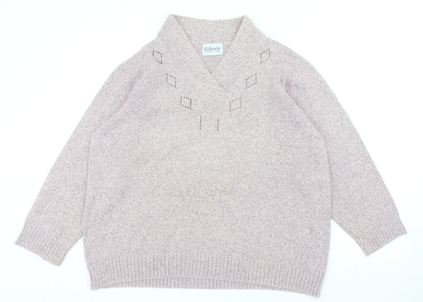 Edmee Collection Womens Purple V-Neck Acrylic Pullover Jumper Size 22 - UK Size 22-24