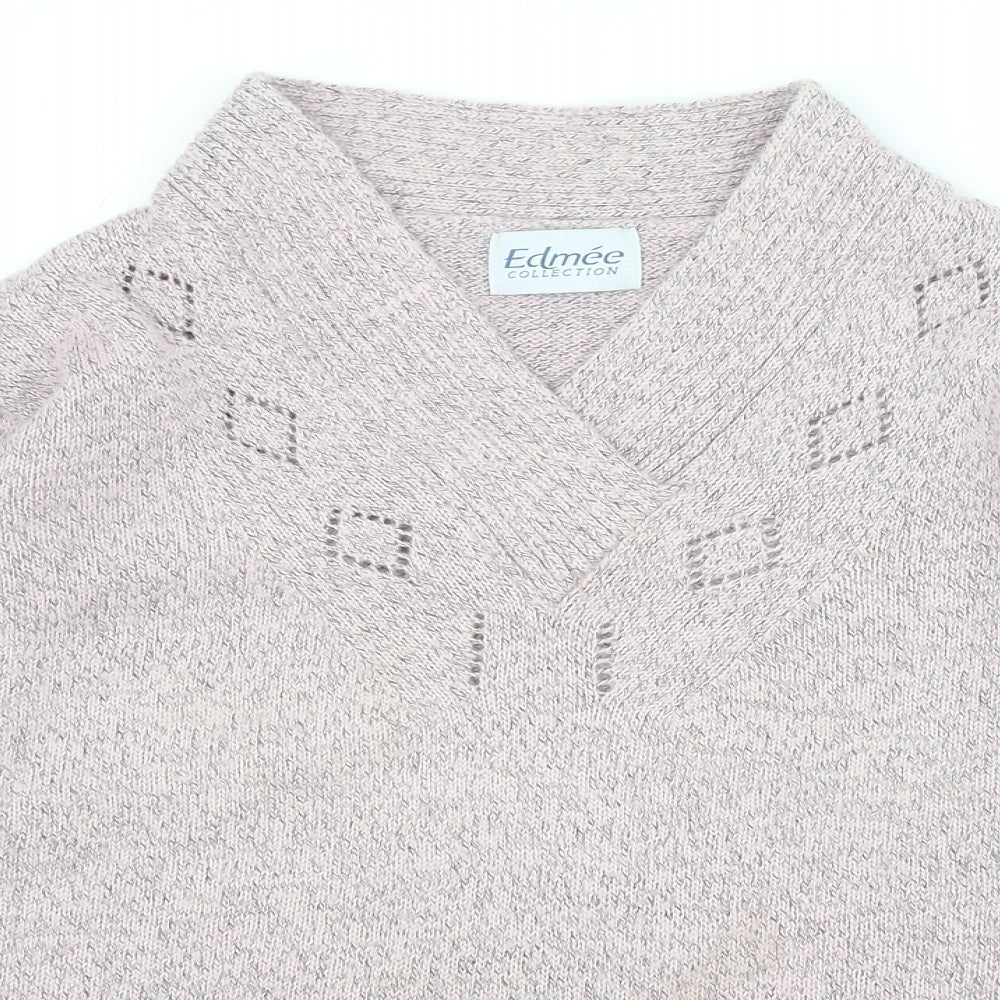 Edmee Collection Womens Purple V-Neck Acrylic Pullover Jumper Size 22 - UK Size 22-24