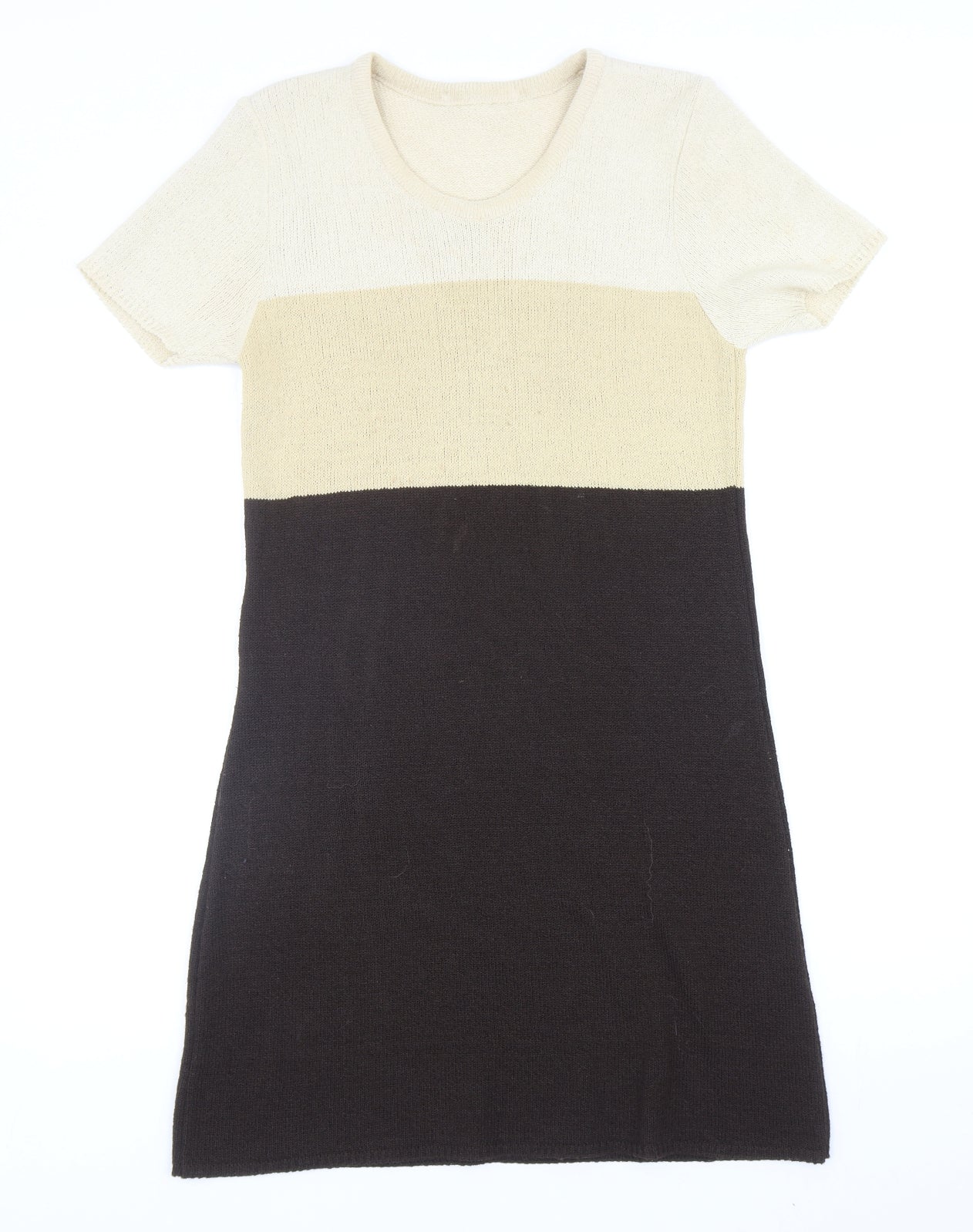 George Womens Brown Colourblock Acrylic Jumper Dress Size 12 Round Neck Pullover