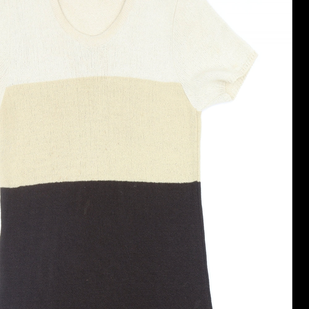 George Womens Brown Colourblock Acrylic Jumper Dress Size 12 Round Neck Pullover
