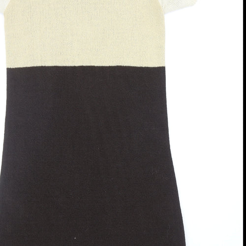 George Womens Brown Colourblock Acrylic Jumper Dress Size 12 Round Neck Pullover