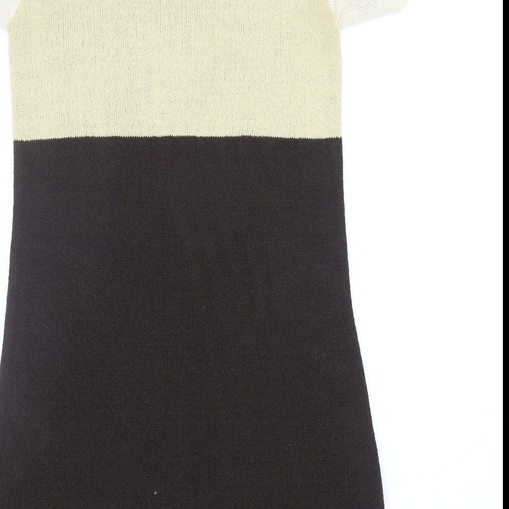 George Womens Brown Colourblock Acrylic Jumper Dress Size 12 Round Neck Pullover