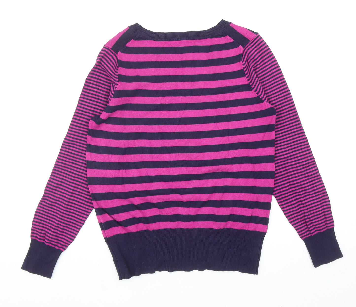 Marks and Spencer Womens Blue V-Neck Striped Viscose Pullover Jumper Size 12