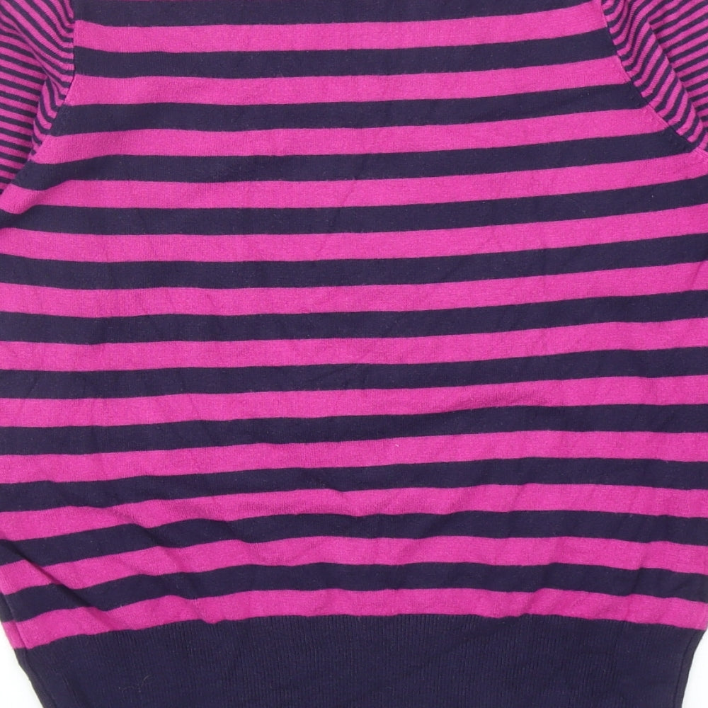 Marks and Spencer Womens Blue V-Neck Striped Viscose Pullover Jumper Size 12