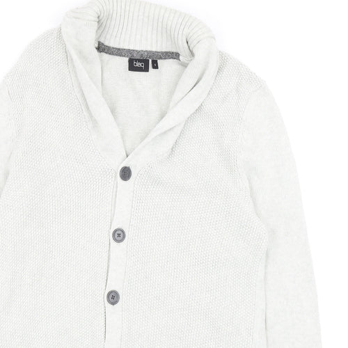 Blaq Mens Grey V-Neck Cotton Cardigan Jumper Size S