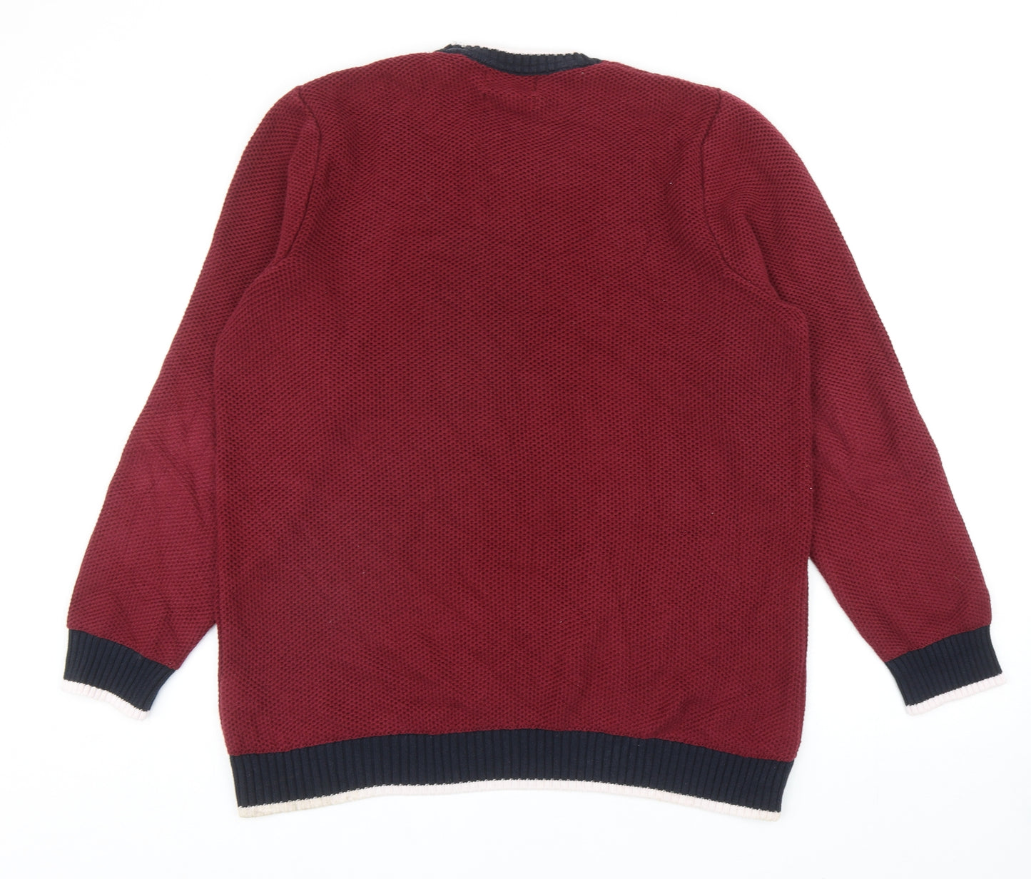Blue Harbour Mens Red Round Neck Cotton Pullover Jumper Size L - Contrasting Trim
