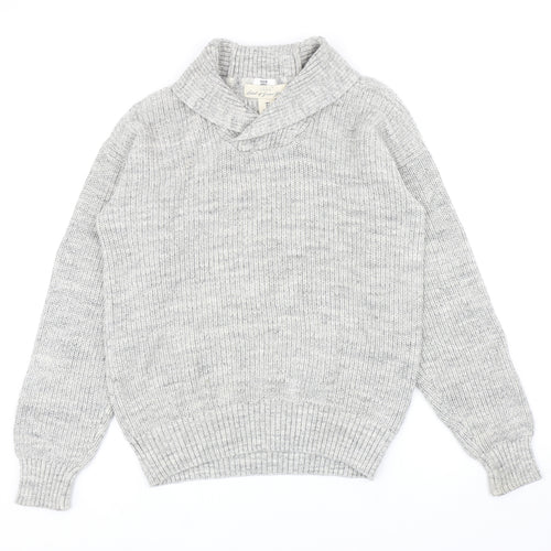 H&M Mens Grey Collared Cotton Pullover Jumper Size S
