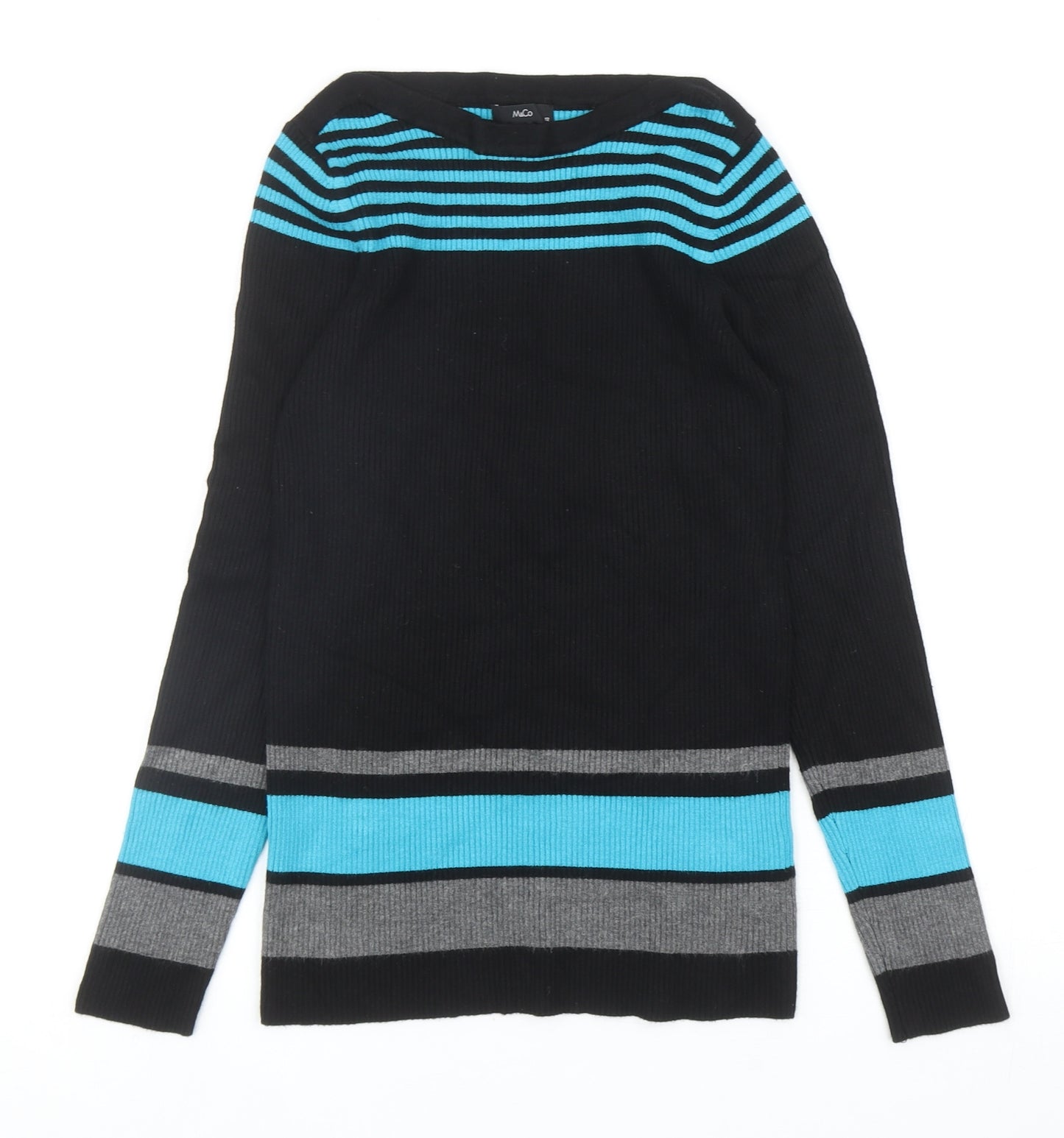M&Co Womens Black Boat Neck Striped Viscose Pullover Jumper Size 12