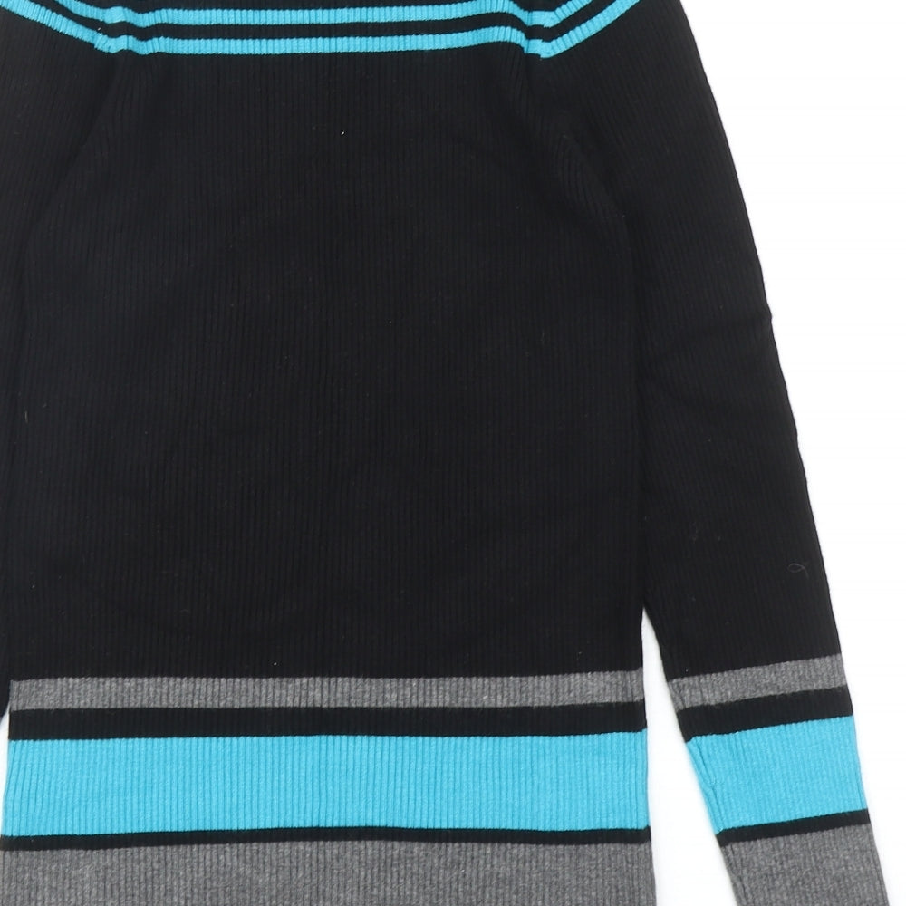 M&Co Womens Black Boat Neck Striped Viscose Pullover Jumper Size 12