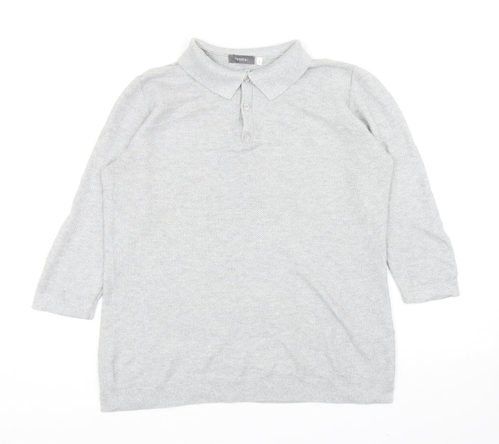 Yessica Womens Grey Cotton Basic Polo Size M Collared