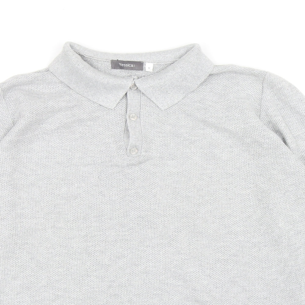 Yessica Womens Grey Cotton Basic Polo Size M Collared