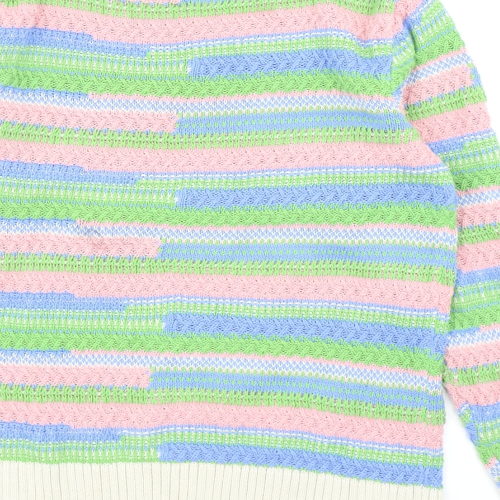 Gallery Womens Multicoloured Round Neck Striped Cotton Pullover Jumper Size XS