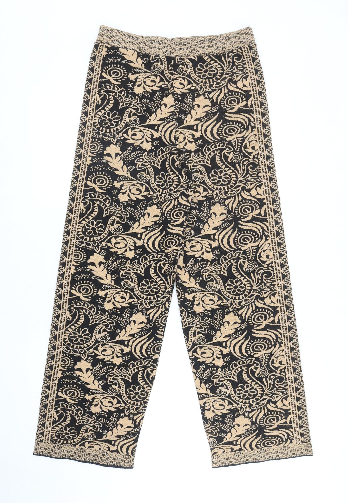 Zara Womens Brown Geometric Acrylic Trousers Size S L26.5 in Regular
