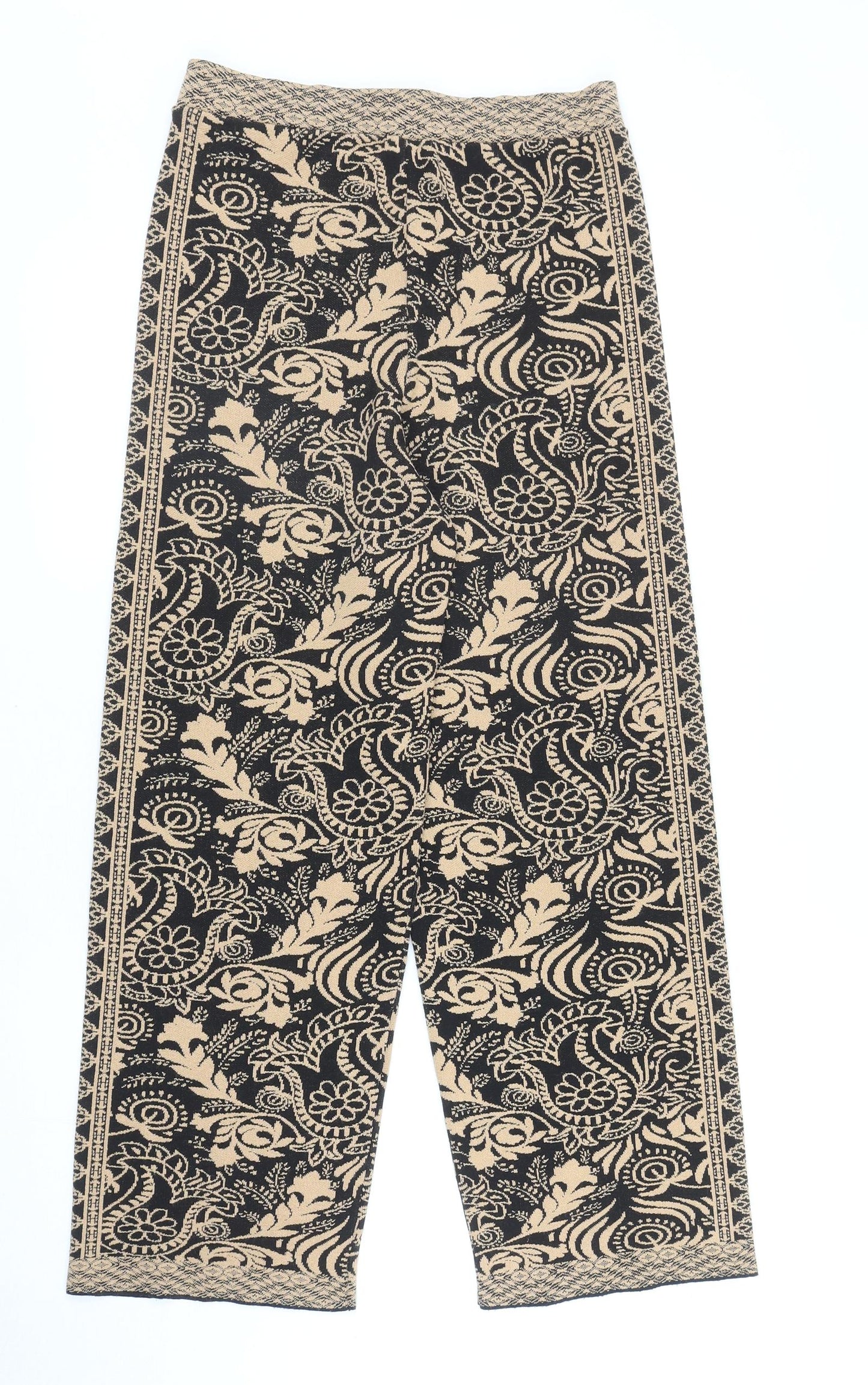 Zara Womens Brown Geometric Acrylic Trousers Size S L26.5 in Regular
