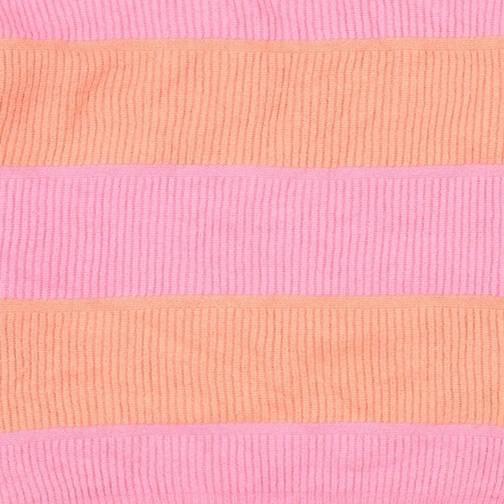 Oliver Bonas Womens Pink Round Neck Striped Viscose Pullover Jumper Size 8