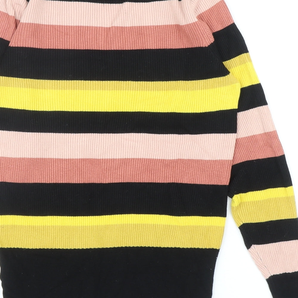 Marks and Spencer Womens Multicoloured Round Neck Striped Viscose Pullover Jumper Size 14