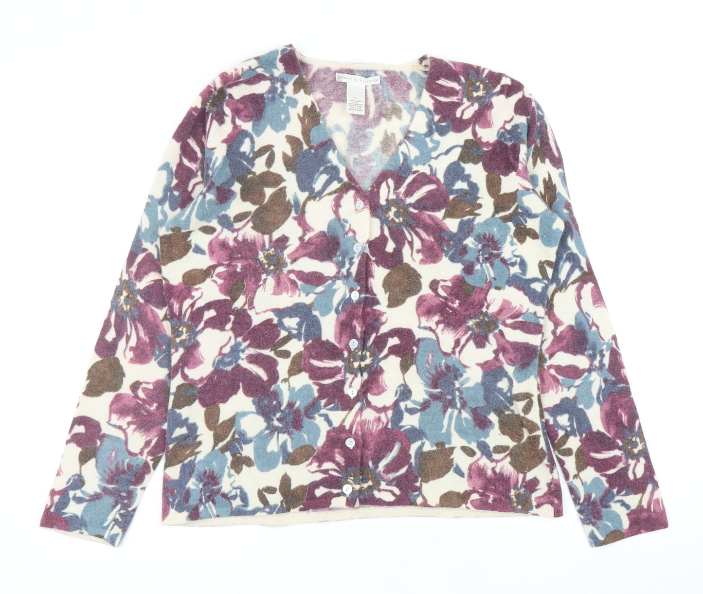 Sarah Spencer Womens Multicoloured V-Neck Floral Angora Cardigan Jumper Size L