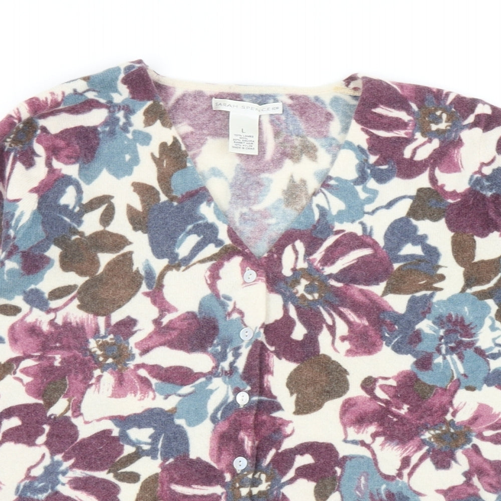 Sarah Spencer Womens Multicoloured V-Neck Floral Angora Cardigan Jumper Size L