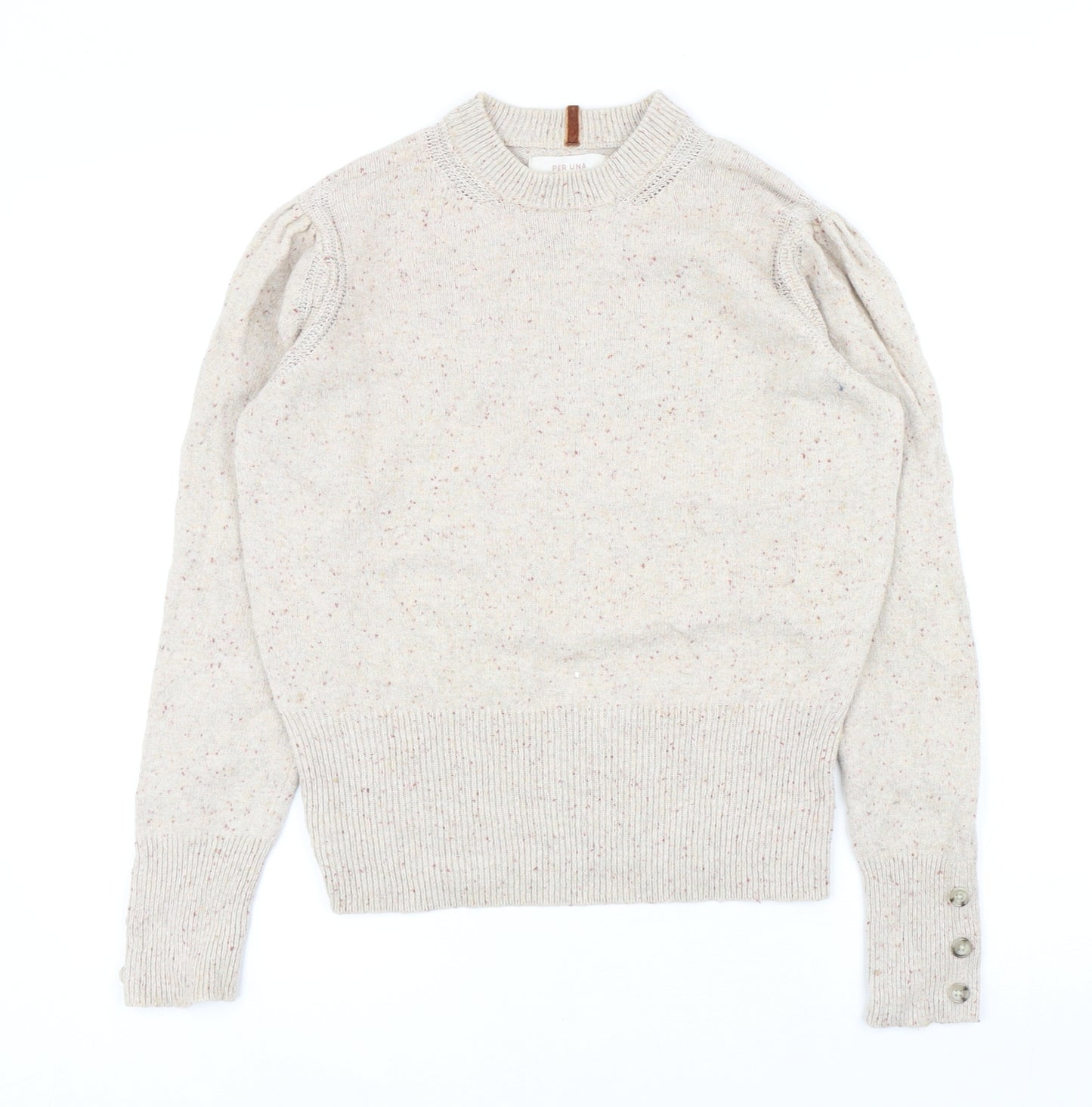 Per Una Womens Beige Round Neck Cotton Pullover Jumper Size 12