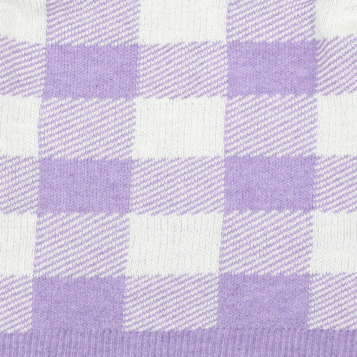 Primark Womens Purple Round Neck Check Acrylic Pullover Jumper Size XS