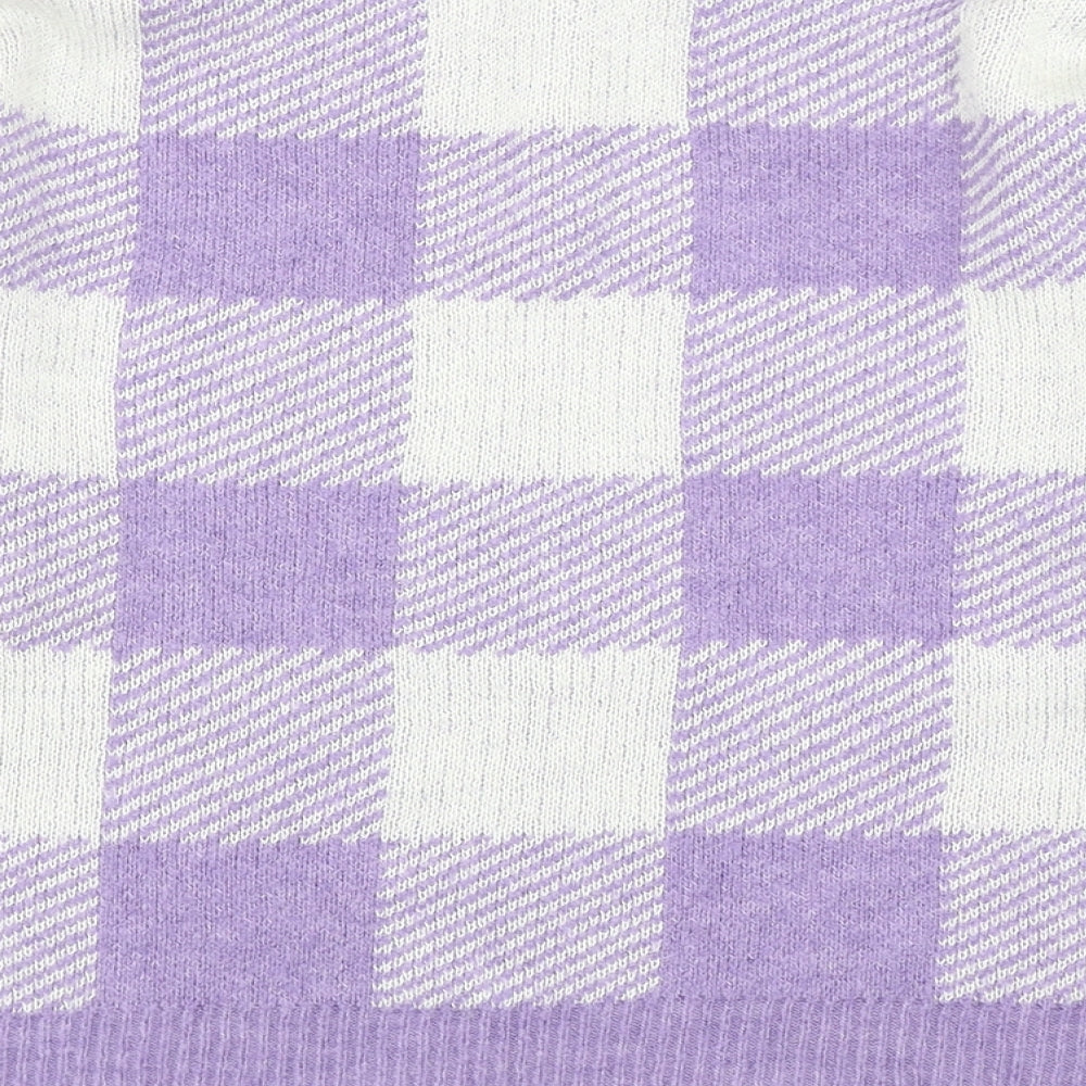 Primark Womens Purple Round Neck Check Acrylic Pullover Jumper Size XS