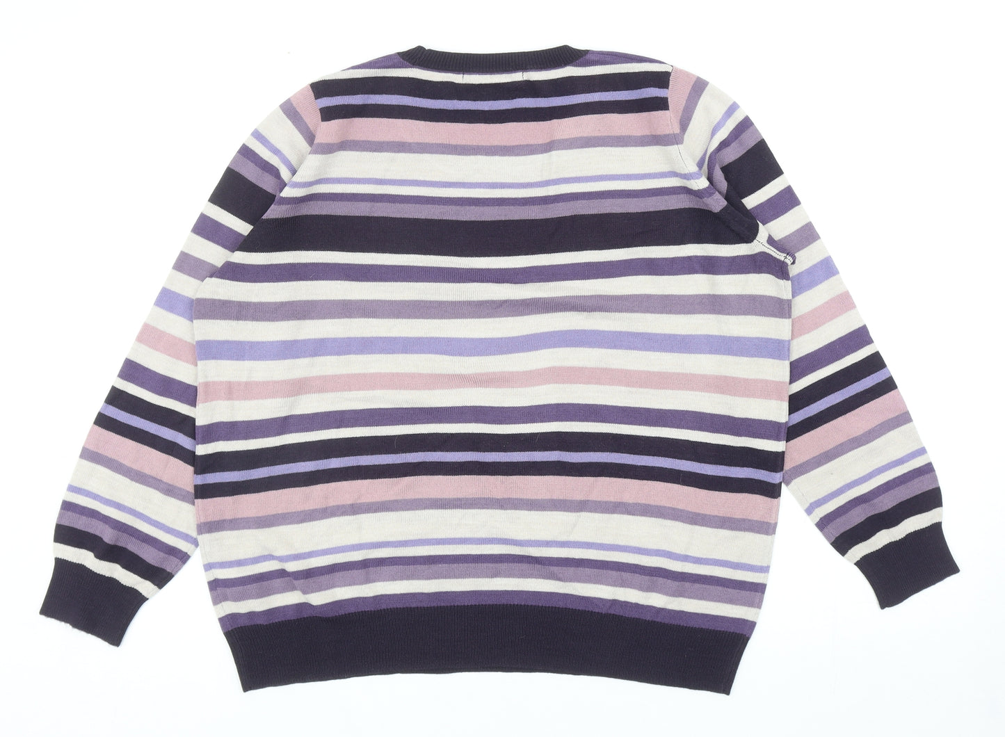 Marks and Spencer Womens Multicoloured Round Neck Striped Acrylic Pullover Jumper Size 16