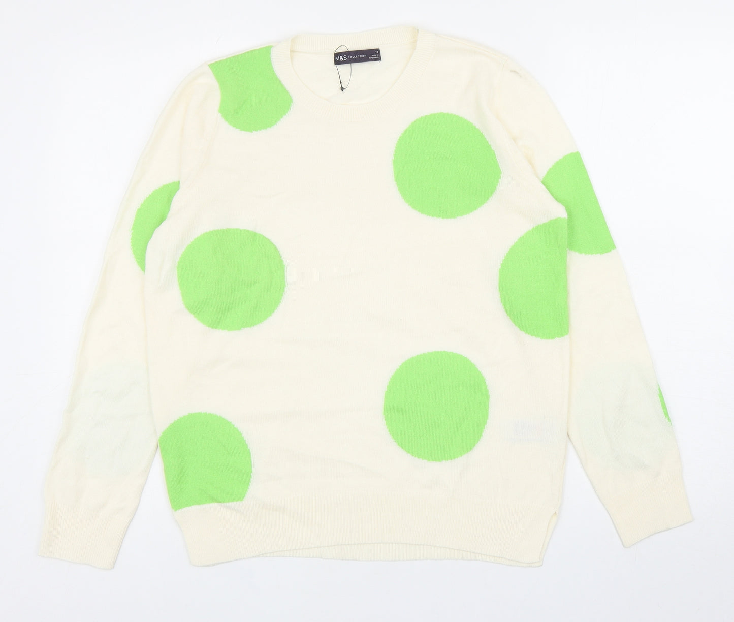 Marks and Spencer Womens Ivory Round Neck Polka Dot Acrylic Pullover Jumper Size 10