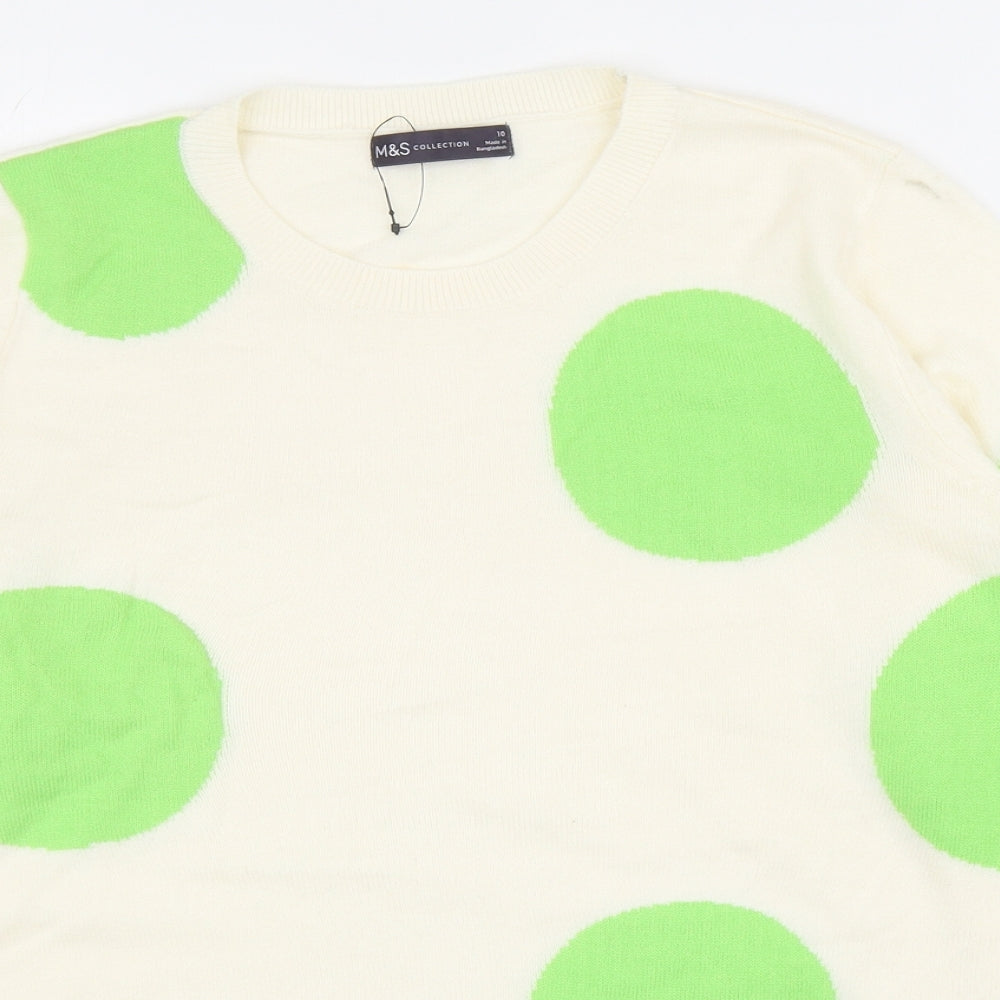 Marks and Spencer Womens Ivory Round Neck Polka Dot Acrylic Pullover Jumper Size 10