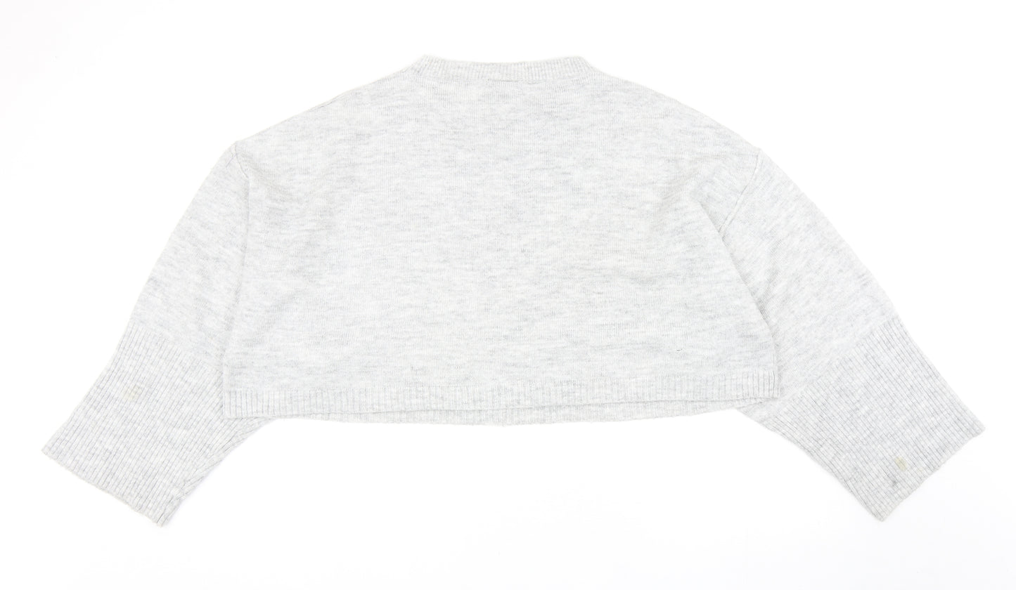 Topshop Womens Grey Round Neck Acrylic Pullover Jumper Size 12 - Cropped