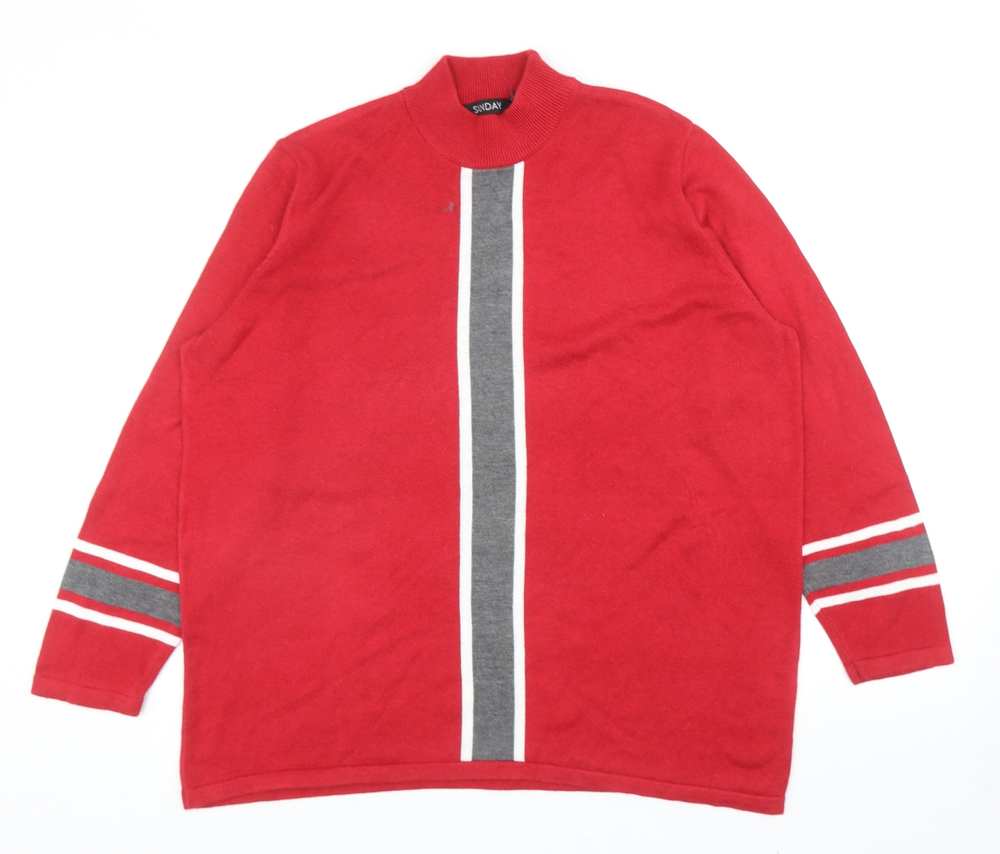 Sunday Womens Red Mock Neck Acrylic Pullover Jumper Size XL - Colourblock