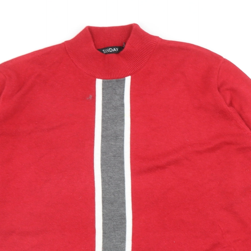 Sunday Womens Red Mock Neck Acrylic Pullover Jumper Size XL - Colourblock