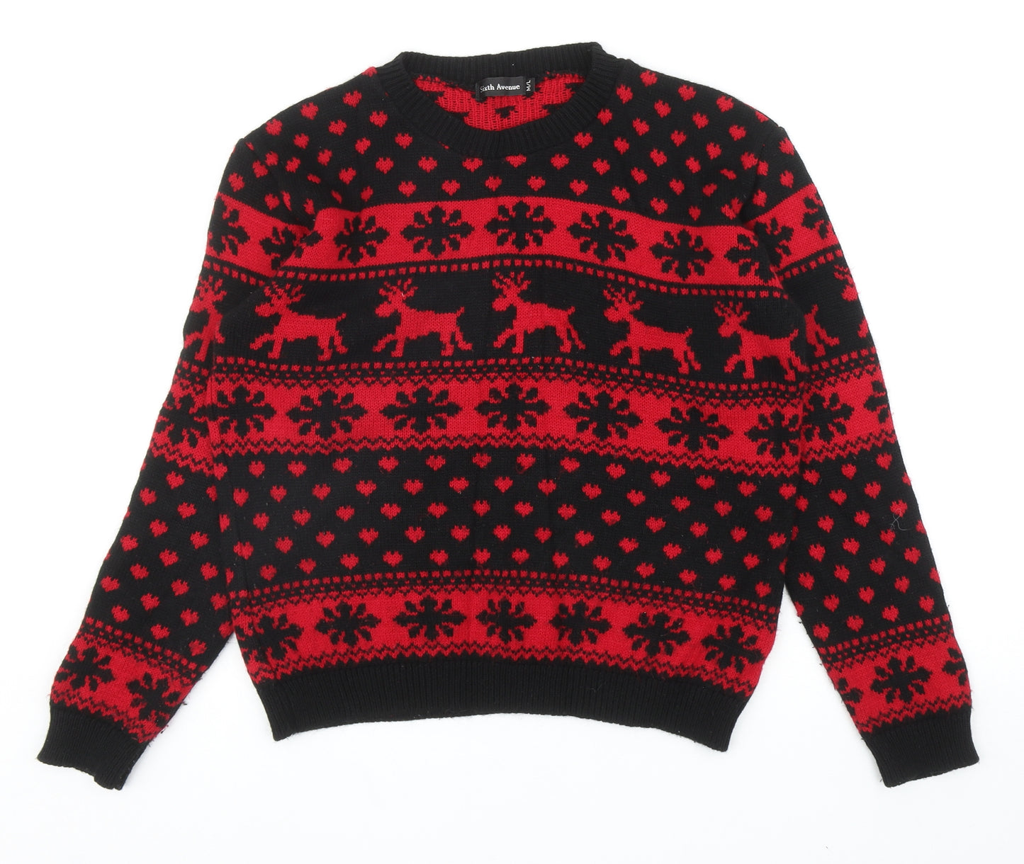 Sixth Avenue Womens Red Round Neck Fair Isle Acrylic Pullover Jumper Size M - Christmas, UK Size M/L