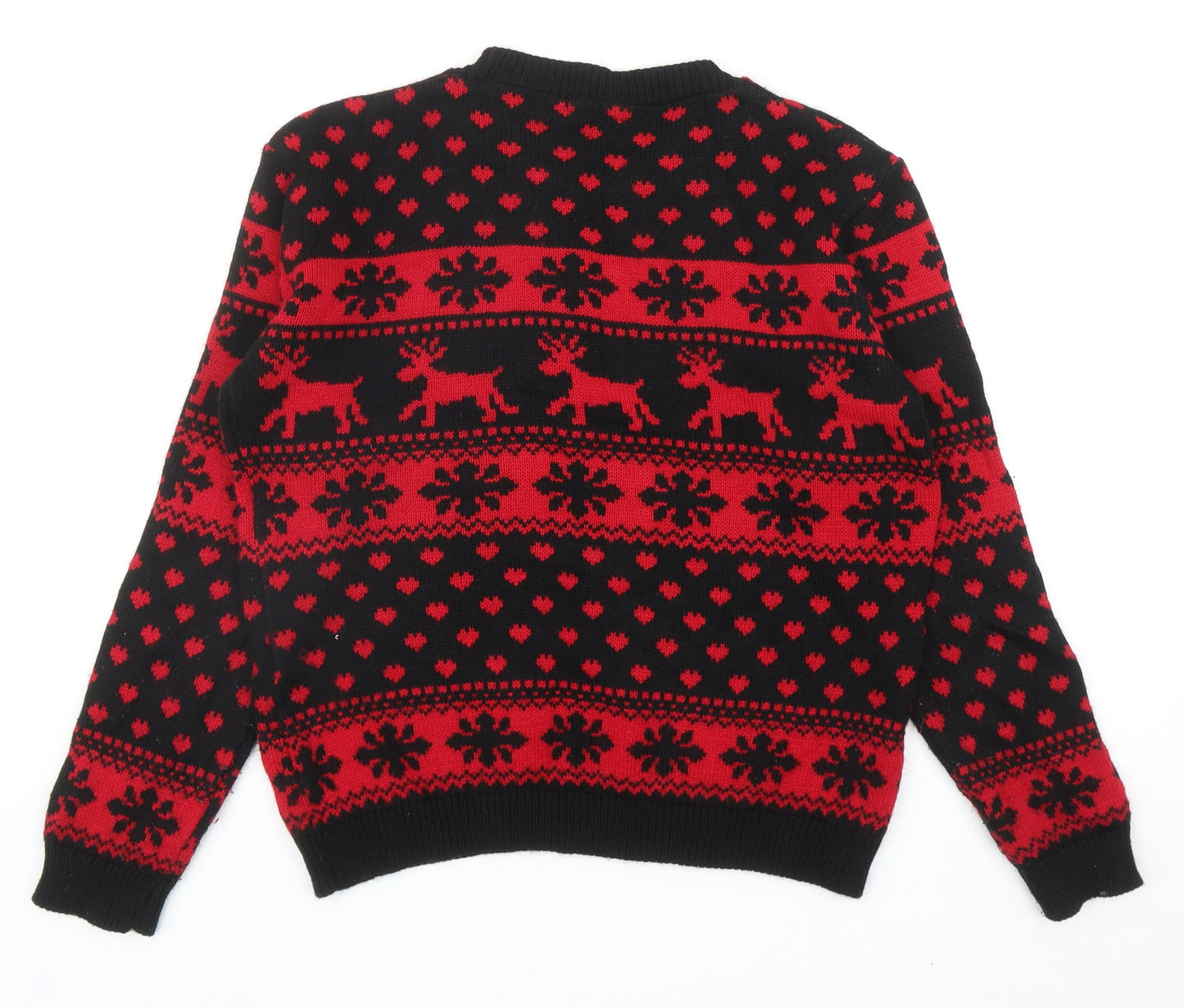 Sixth Avenue Womens Red Round Neck Fair Isle Acrylic Pullover Jumper Size M - Christmas, UK Size M/L