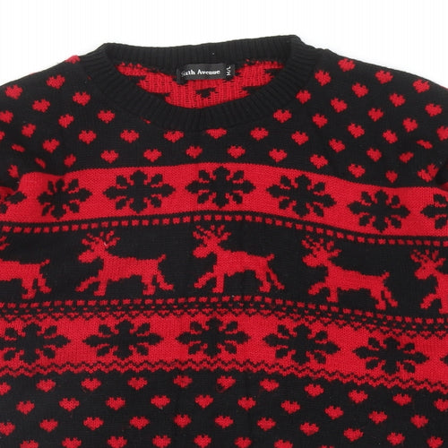 Sixth Avenue Womens Red Round Neck Fair Isle Acrylic Pullover Jumper Size M - Christmas, UK Size M/L