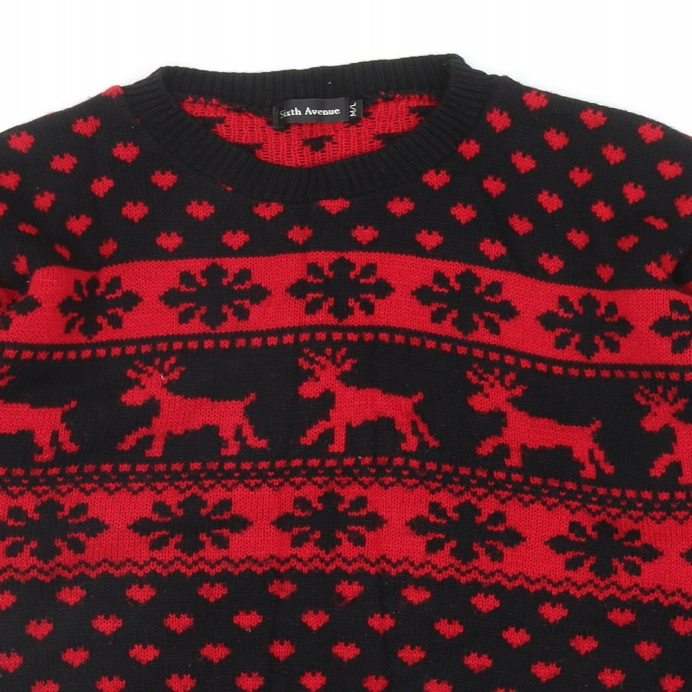 Sixth Avenue Womens Red Round Neck Fair Isle Acrylic Pullover Jumper Size M - Christmas, UK Size M/L
