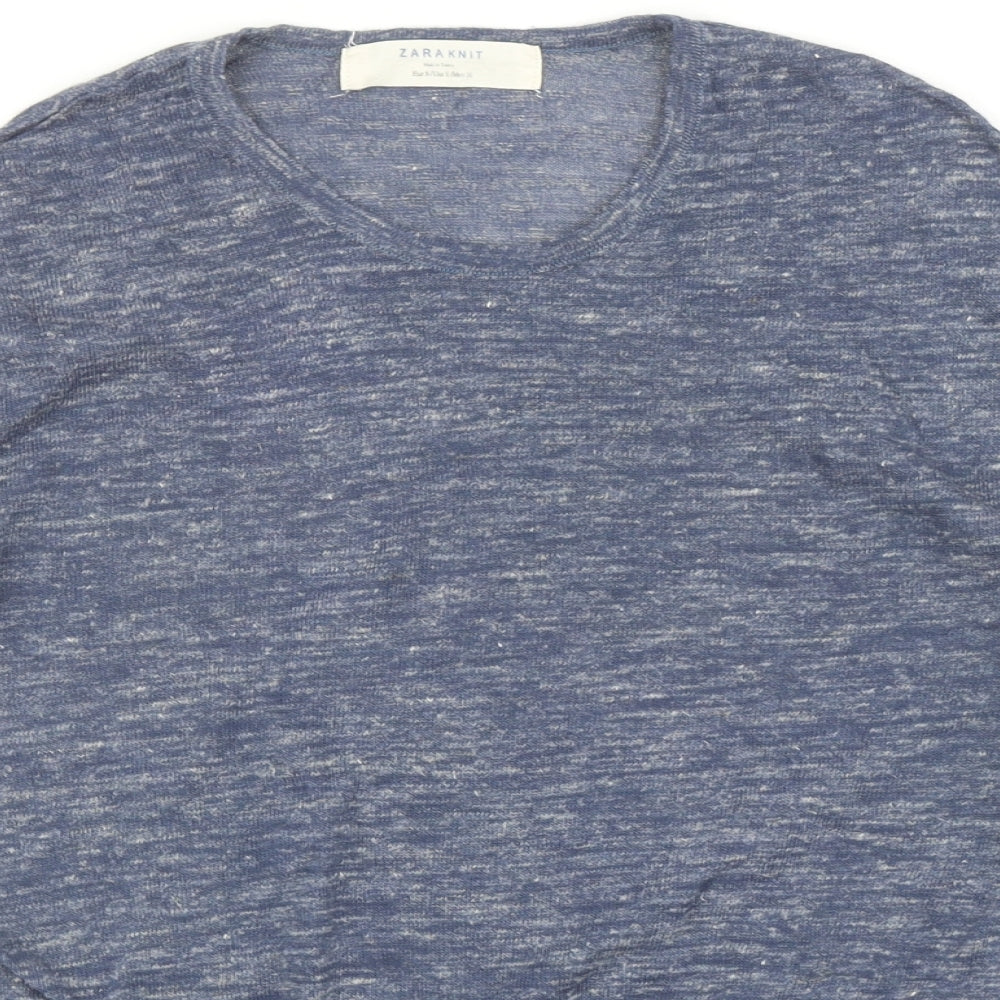 Zara Womens Blue Round Neck Acrylic Pullover Jumper Size S