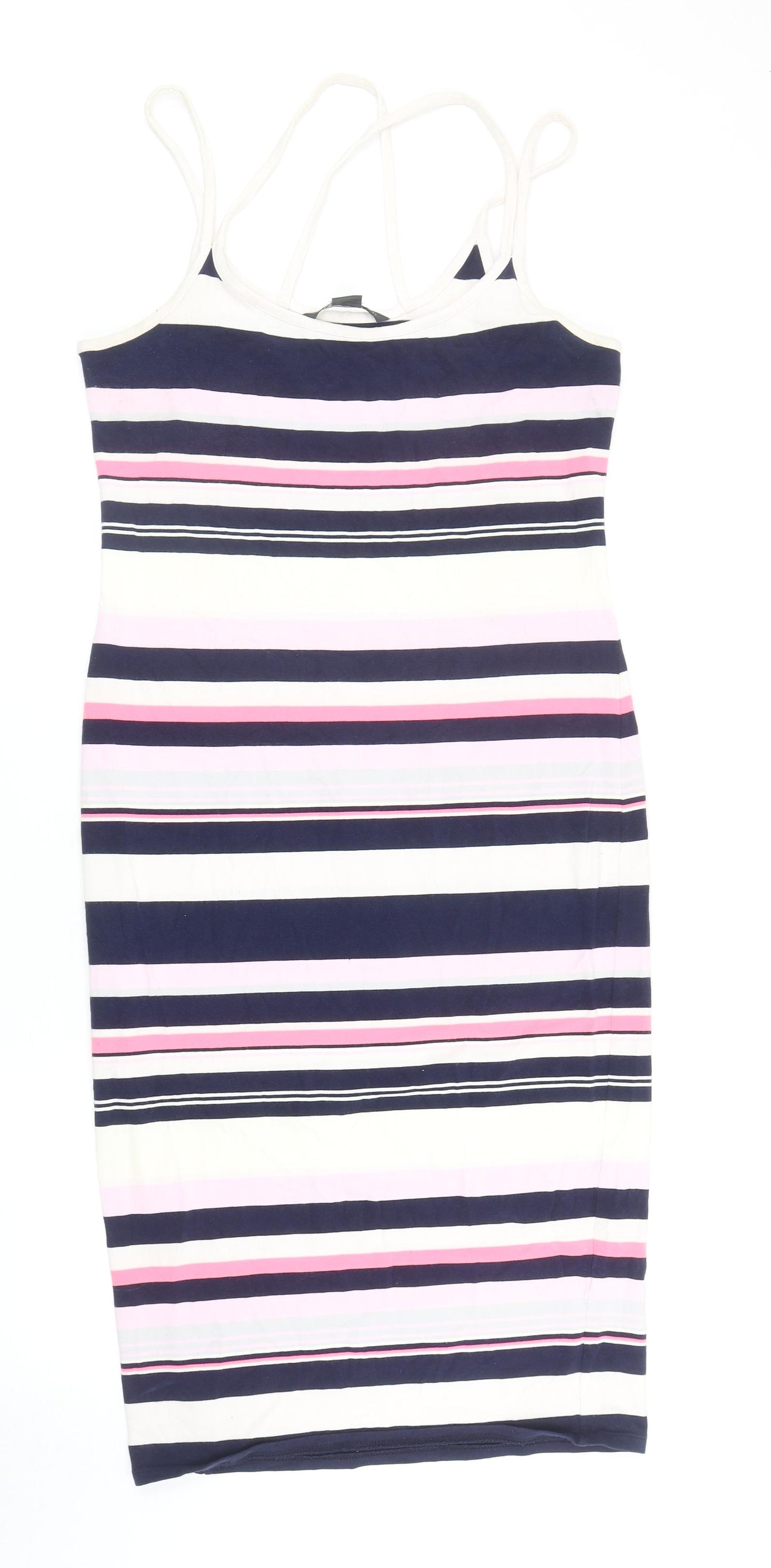 Armani Exchnage Womens Multicoloured Striped Polyester Tank Dress Size L Scoop Neck Pullover