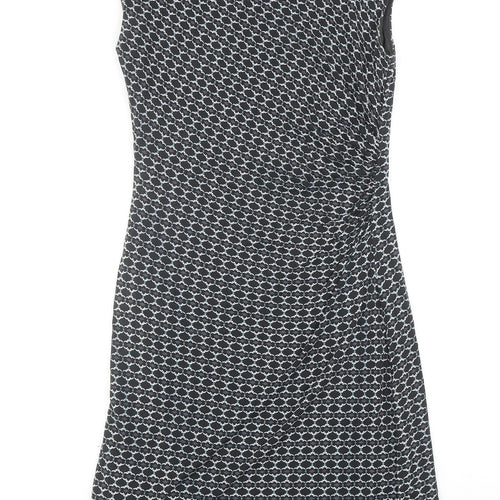 LOFT Womens Black Geometric Viscose Pencil Dress Size S Boat Neck Pullover