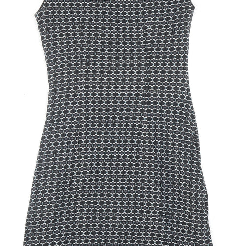 LOFT Womens Black Geometric Viscose Pencil Dress Size S Boat Neck Pullover
