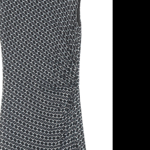 LOFT Womens Black Geometric Viscose Pencil Dress Size S Boat Neck Pullover
