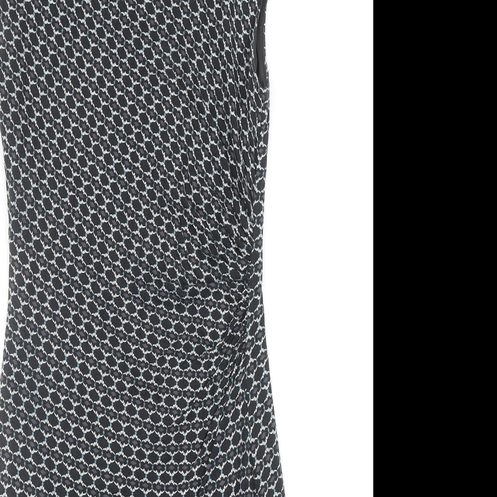 LOFT Womens Black Geometric Viscose Pencil Dress Size S Boat Neck Pullover