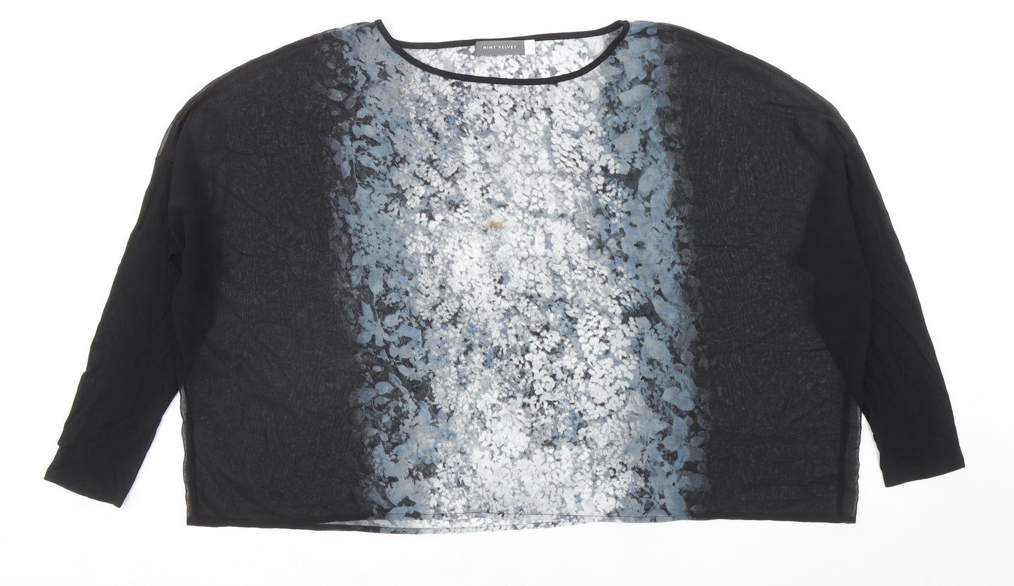 Mint Velvet Womens Black Geometric Polyester Basic Blouse Size 12 Boat Neck