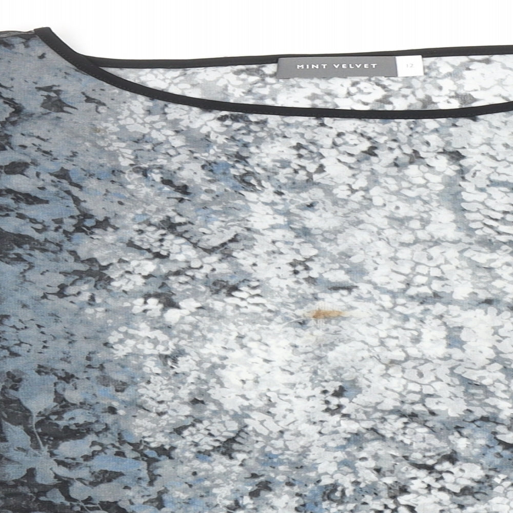 Mint Velvet Womens Black Geometric Polyester Basic Blouse Size 12 Boat Neck