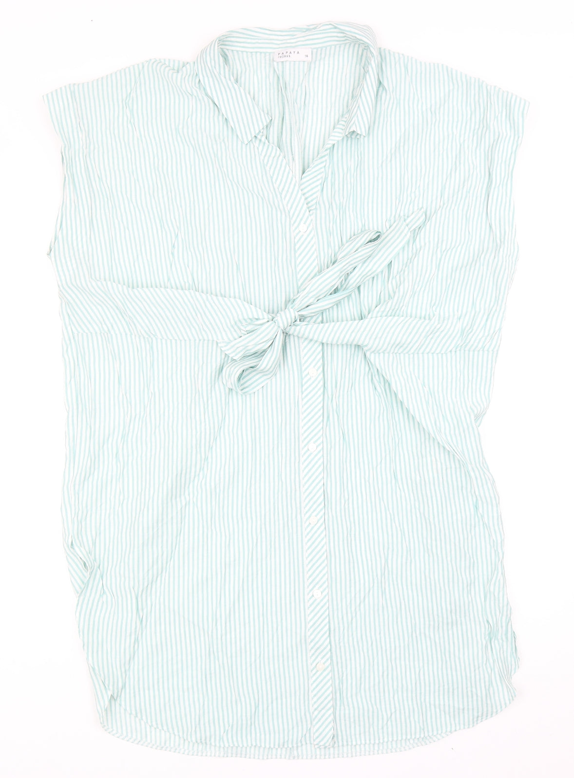 Papaya Womens Green Striped Viscose Shirt Dress Size 14 Collared Button